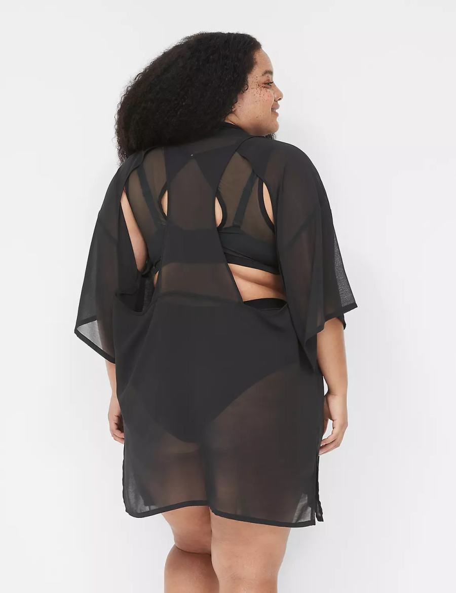 Lane Bryant Mesh Backless Kimono Women Dress Black | VXH6989KD