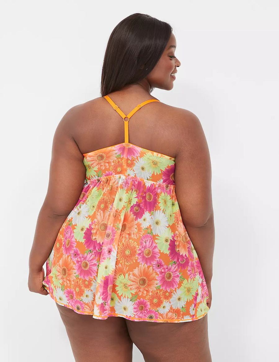 Lane Bryant Mesh High Apex Babydoll Women Dress Orange Multicolor | TXG7837JQ