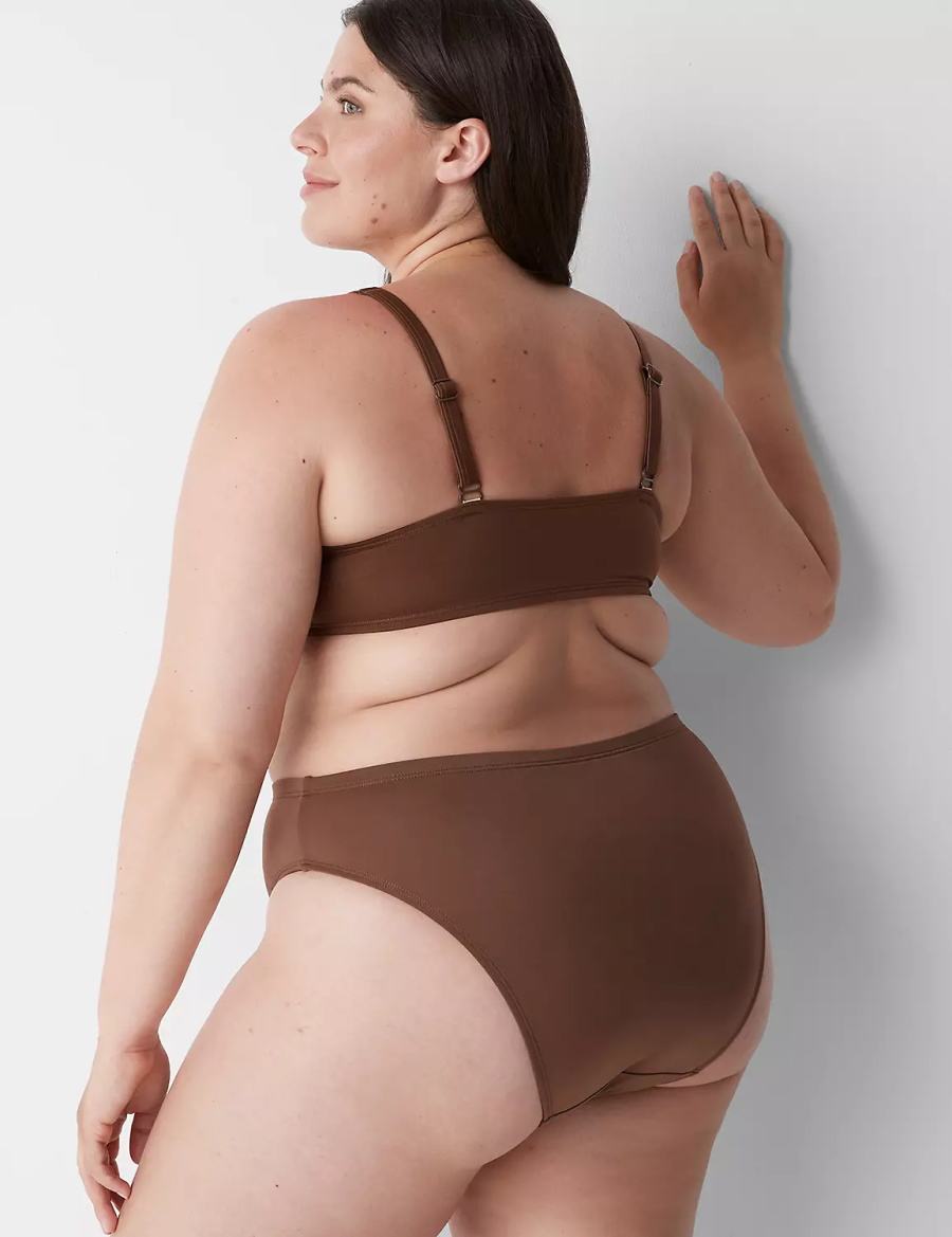 Lane Bryant Midi High-Leg Cheeky Swim Women Bikini Bottom Dark Brown | AUB6192TO