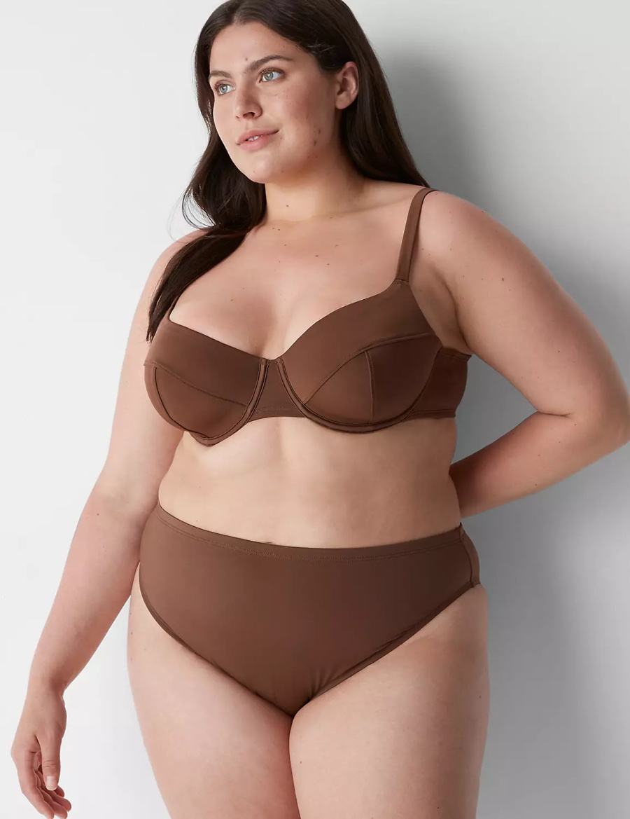 Lane Bryant Midi High-Leg Cheeky Swim Women Bikini Bottom Dark Brown | AUB6192TO