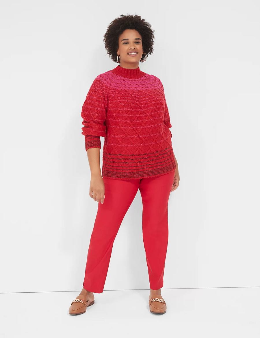 Lane Bryant Mock-Neck Cable Women Sweaters Red | ZLA5315OA