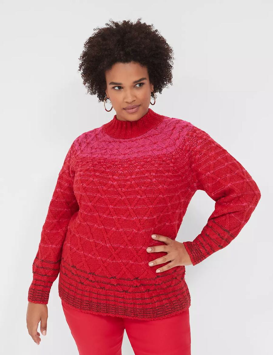 Lane Bryant Mock-Neck Cable Women Sweaters Red | ZLA5315OA