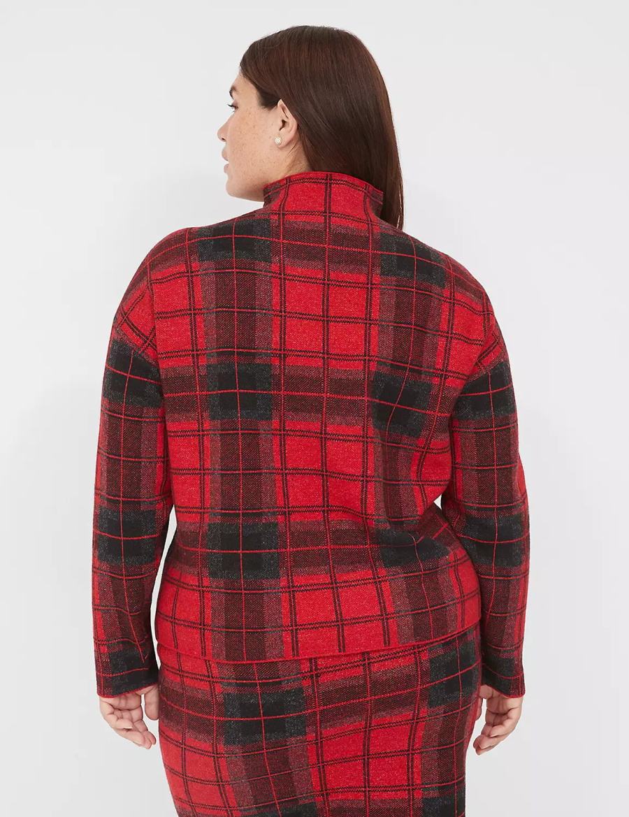 Lane Bryant Mock-Neck Plaid Women Sweaters Red | WYV2455RQ