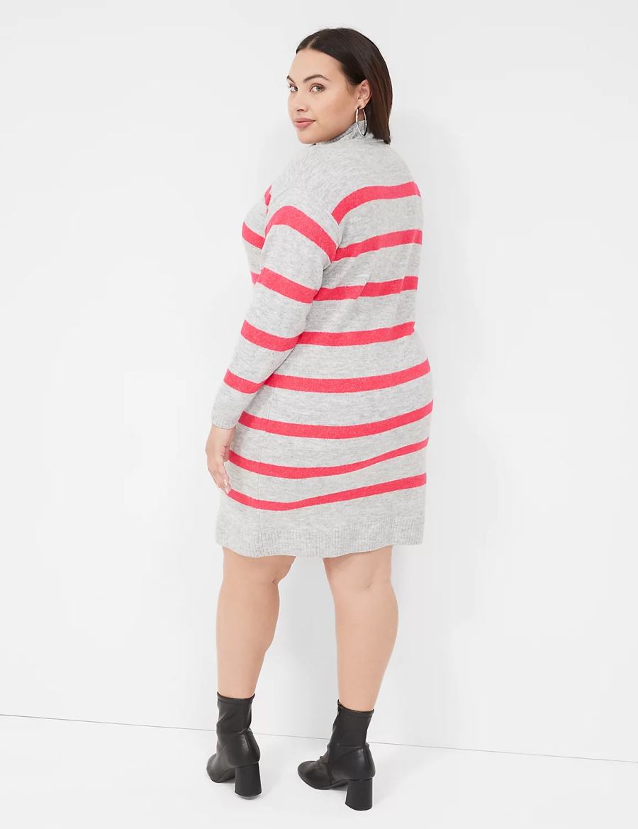 Lane Bryant Mock-Neck Striped Sweater Women Knitted Dress Grey | DUK831DT