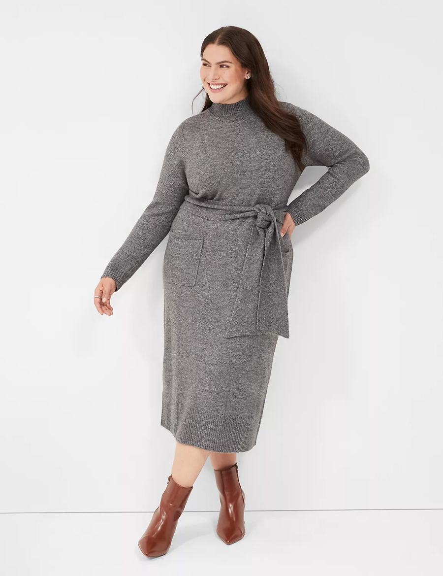 Lane Bryant Mock-Necked Midi Sweater Women Midi Dress Grey | FGT6252IH