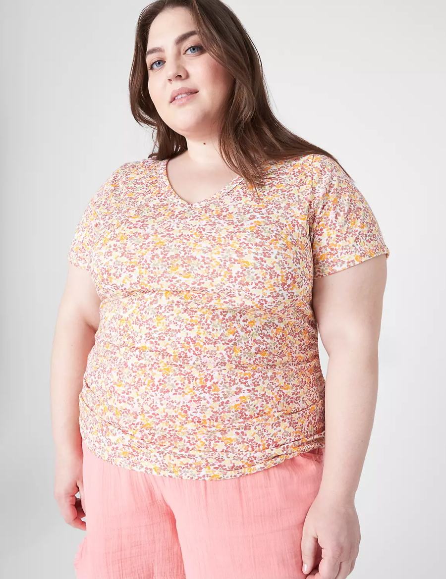 Lane Bryant Modern Jersey Side-Ruched Tee Women T Shirts Orange Multicolor | LTU1597ZJ