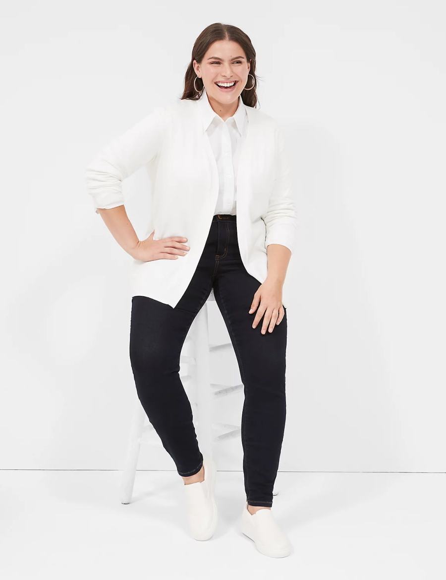 Lane Bryant Modern Long-Sleeve Open-Front Women Cardigan White | DAD3575MO