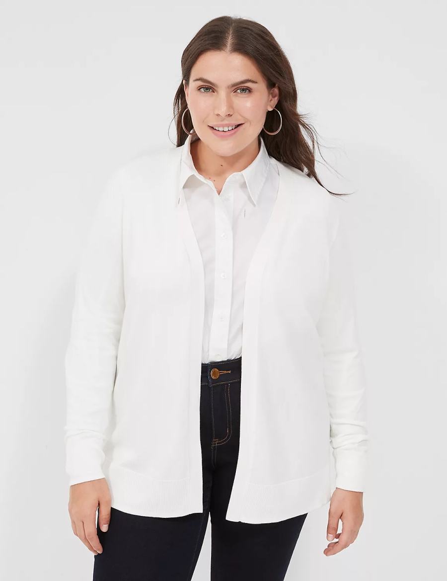 Lane Bryant Modern Long-Sleeve Open-Front Women Cardigan White | DAD3575MO