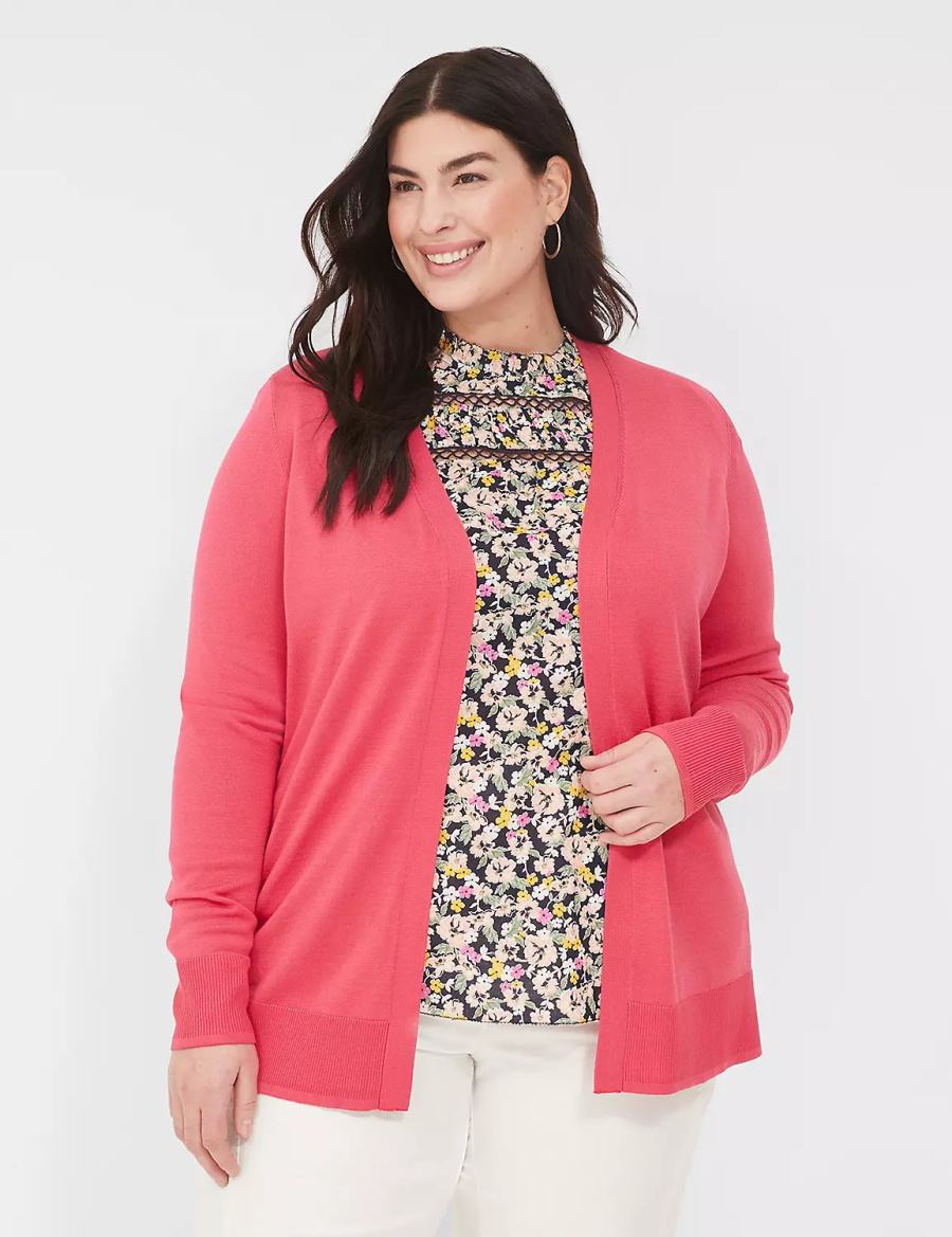 Lane Bryant Modern Long-Sleeve Open-Front Women Cardigan Pink | JLI6055OW