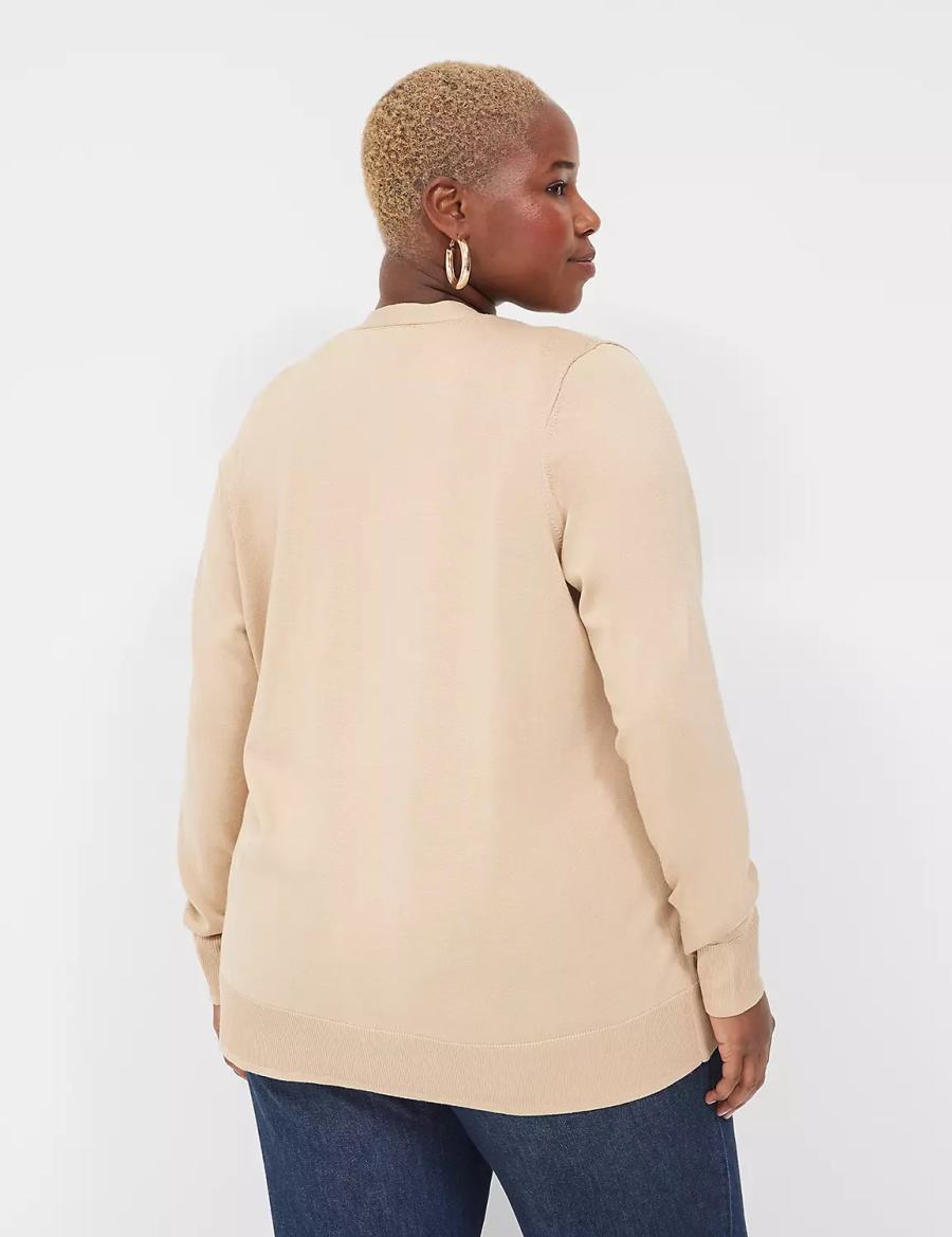 Lane Bryant Modern Long-Sleeve Open-Front Women Cardigan Khaki | HXU128PQ