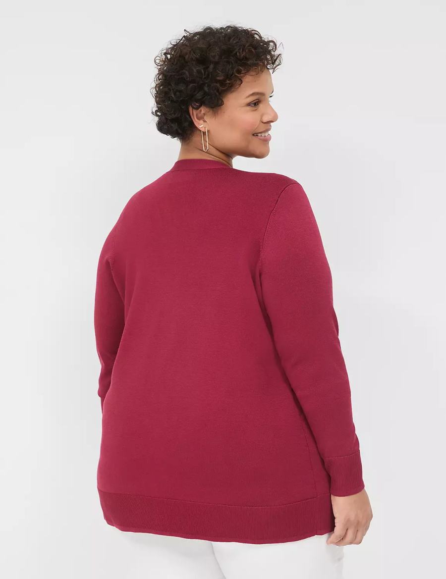 Lane Bryant Modern Long-Sleeve Open-Front Women Cardigan Deep Red | RHC9538XU