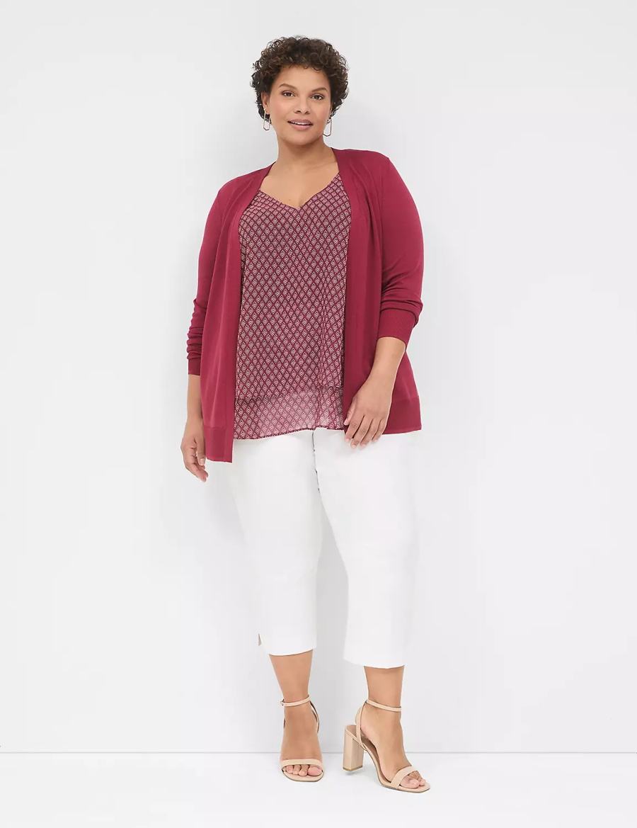 Lane Bryant Modern Long-Sleeve Open-Front Women Cardigan Deep Red | RHC9538XU