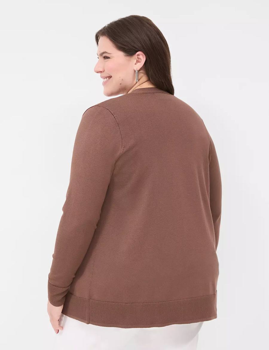 Lane Bryant Modern Long-Sleeve Open-Front Women Cardigan Brown | EMI251PF