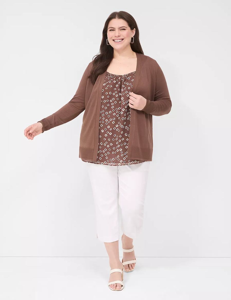 Lane Bryant Modern Long-Sleeve Open-Front Women Cardigan Brown | EMI251PF