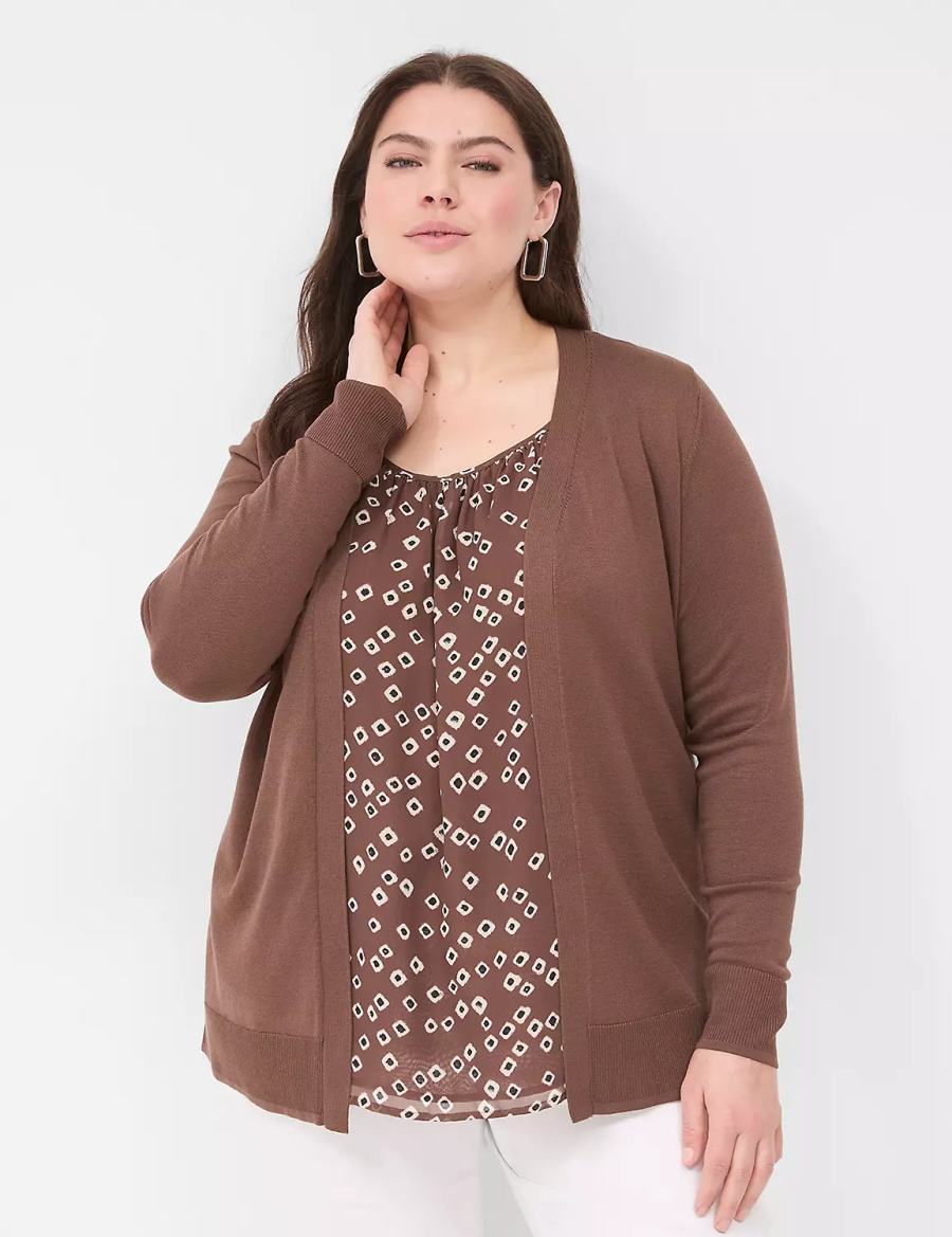 Lane Bryant Modern Long-Sleeve Open-Front Women Cardigan Brown | EMI251PF