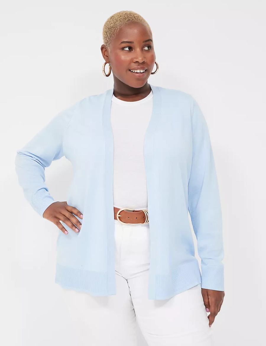 Lane Bryant Modern Long-Sleeve Open-Front Women Cardigan Blue | HRE8789DW