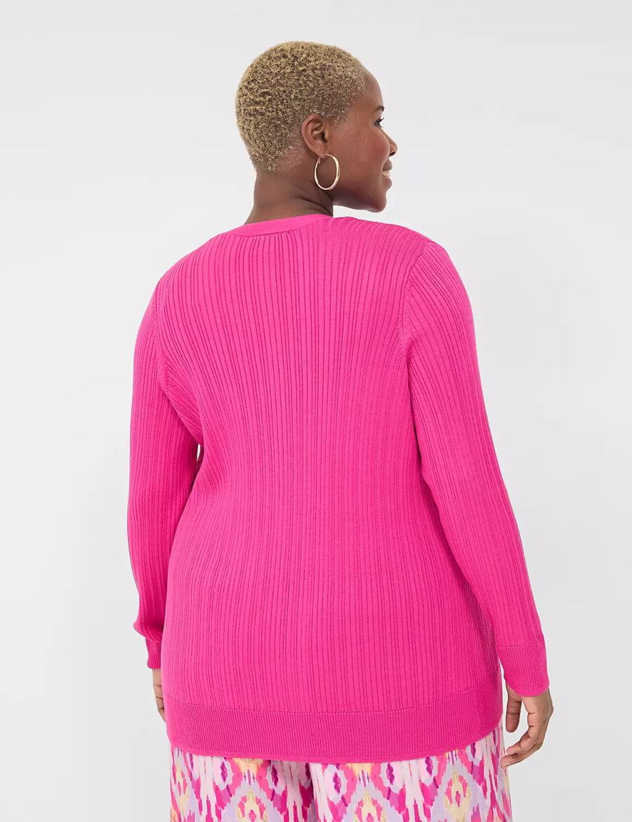 Lane Bryant Modern Open-Front Ribbed Women Cardigan Pink | COV9060JA