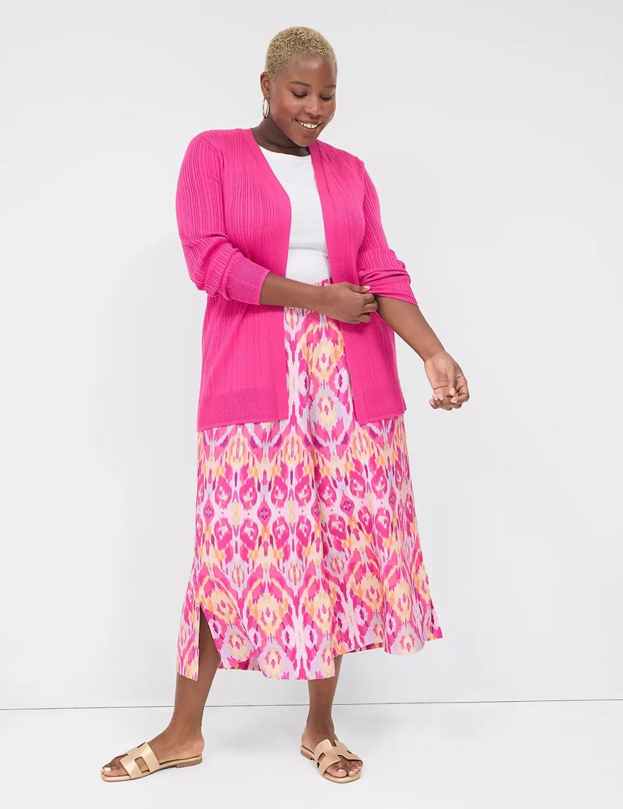 Lane Bryant Modern Open-Front Ribbed Women Cardigan Pink | COV9060JA