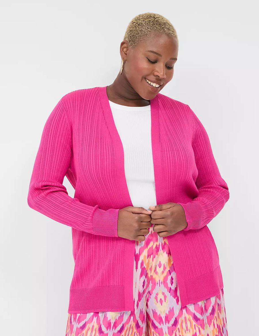 Lane Bryant Modern Open-Front Ribbed Women Cardigan Pink | COV9060JA