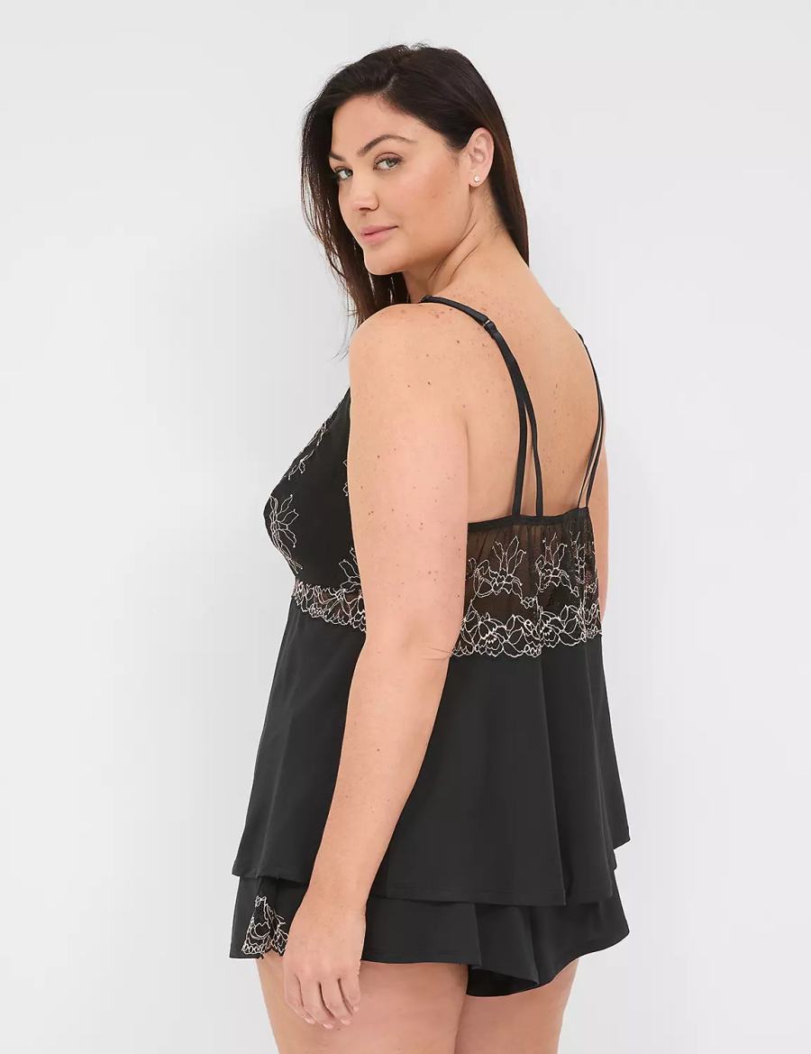 Lane Bryant Modern Romance Cami & Short Set Women Pajamas Black | SZF5867WE