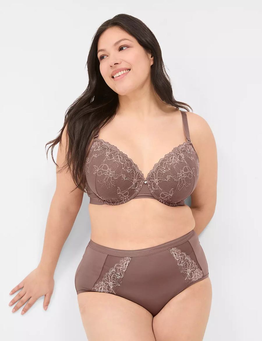 Lane Bryant Modern Romance Full Women Briefs Deep Grey Brown | DIM7673OR