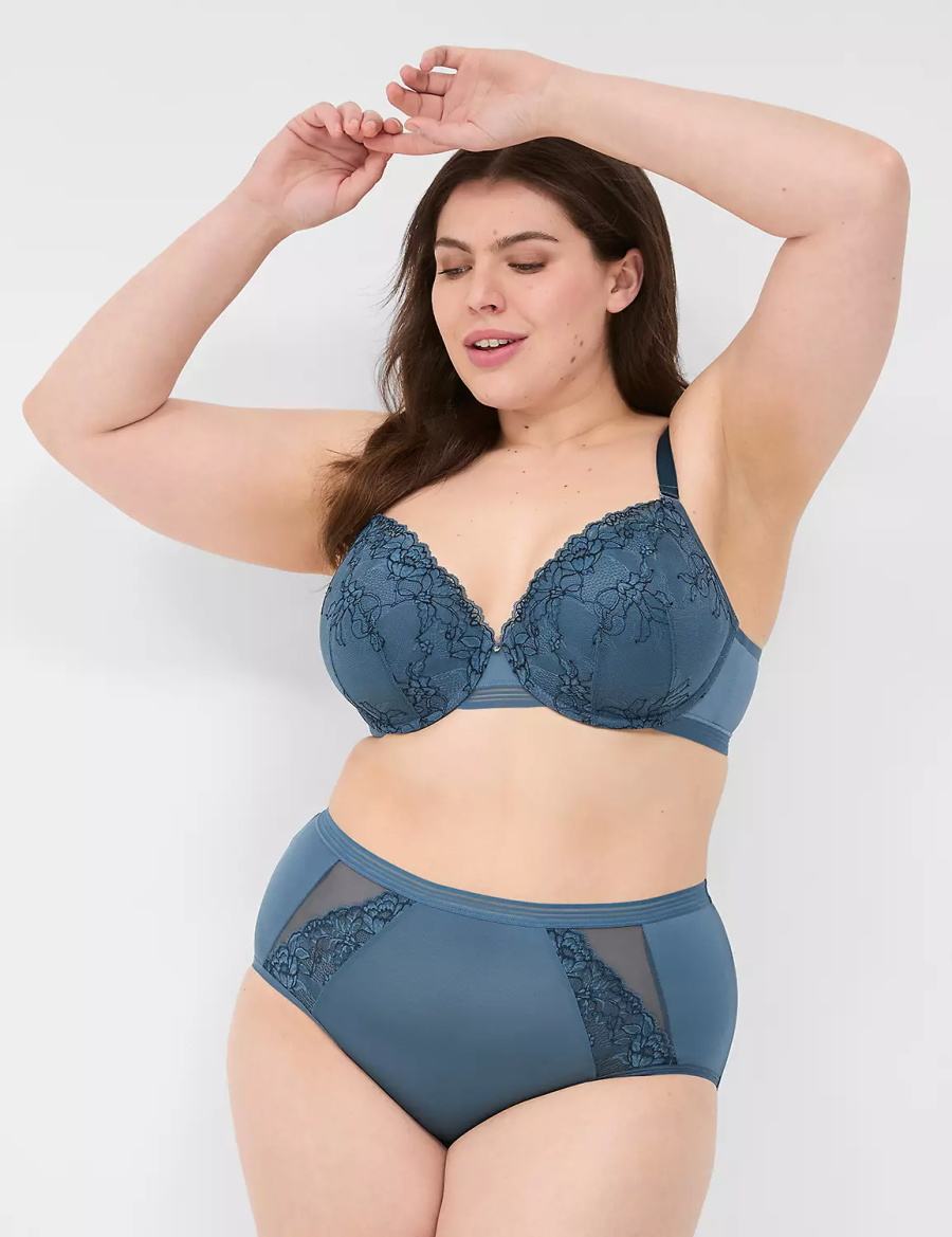 Lane Bryant Modern Romance Lightly Lined Demi Women Bralettes Blue Grey | VRC3739AW