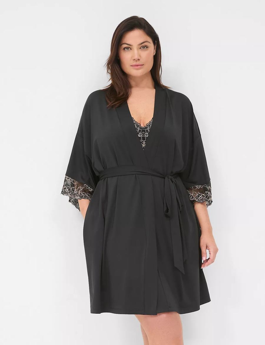 Lane Bryant Modern Romance Women Robe Black | HDP87100XI