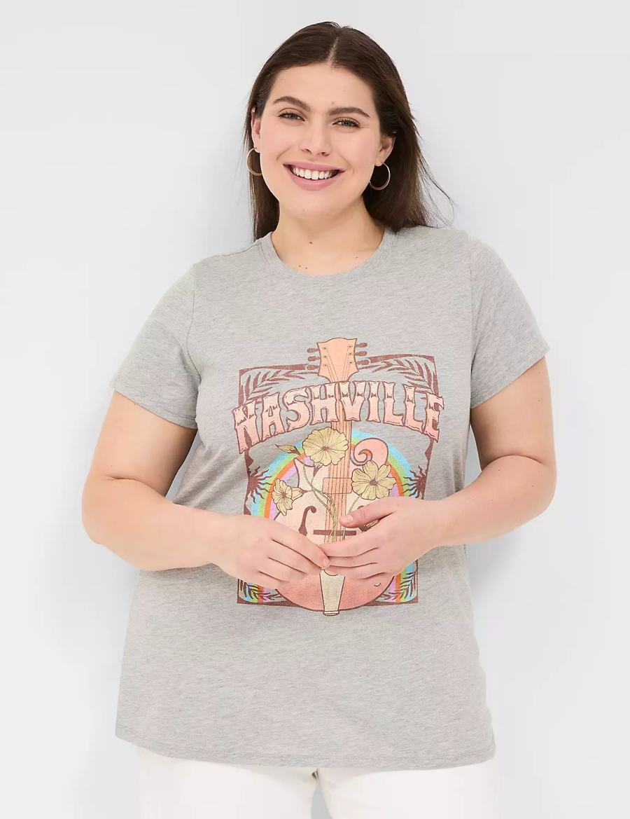 Lane Bryant Nashville Graphic Tee Women T Shirts Light Grey | HJZ19NC