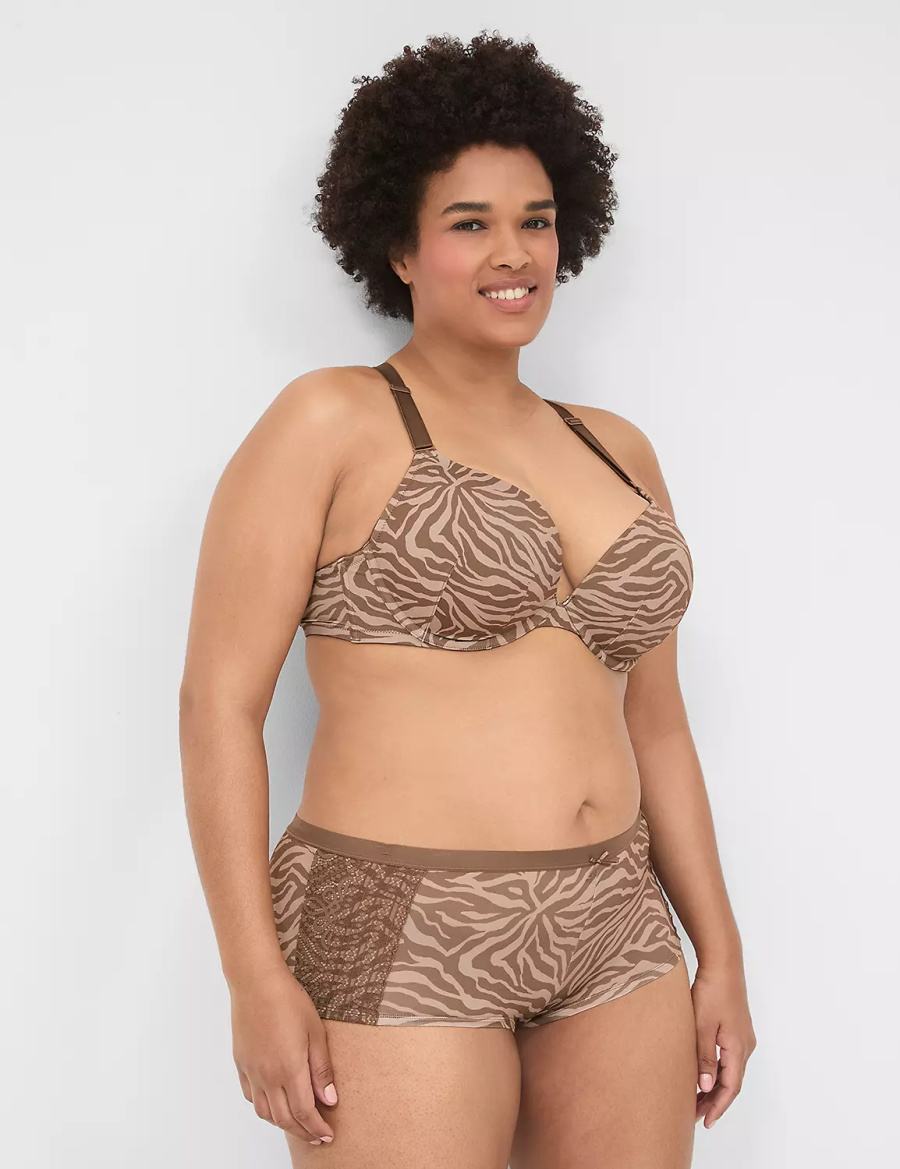 Lane Bryant No-Show Boyshort With Lace Trim Women Briefs Deep Grey Brown | QUI3873ZU