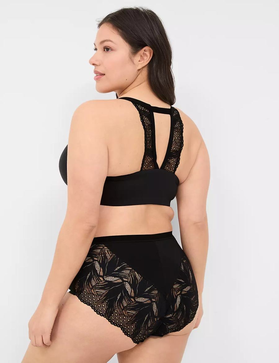 Lane Bryant No-Show Lace-Back Full Women Briefs Black | VQA2855PJ