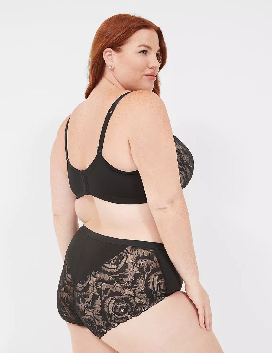 Lane Bryant No-Show Lace-Back Full Women Briefs Black | NWM2847CH