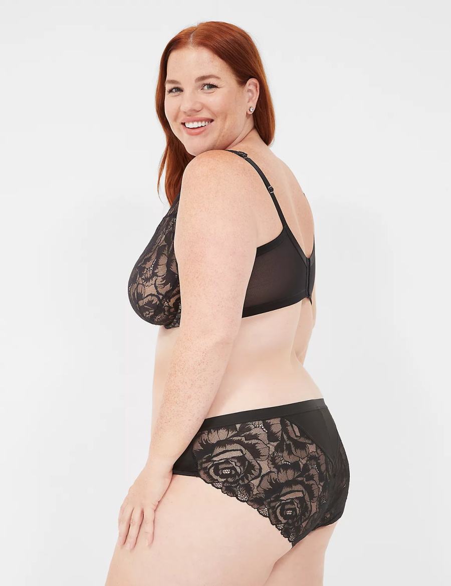 Lane Bryant No-Show Lace-Back Women Hipster Panty Black | SVN6277CN