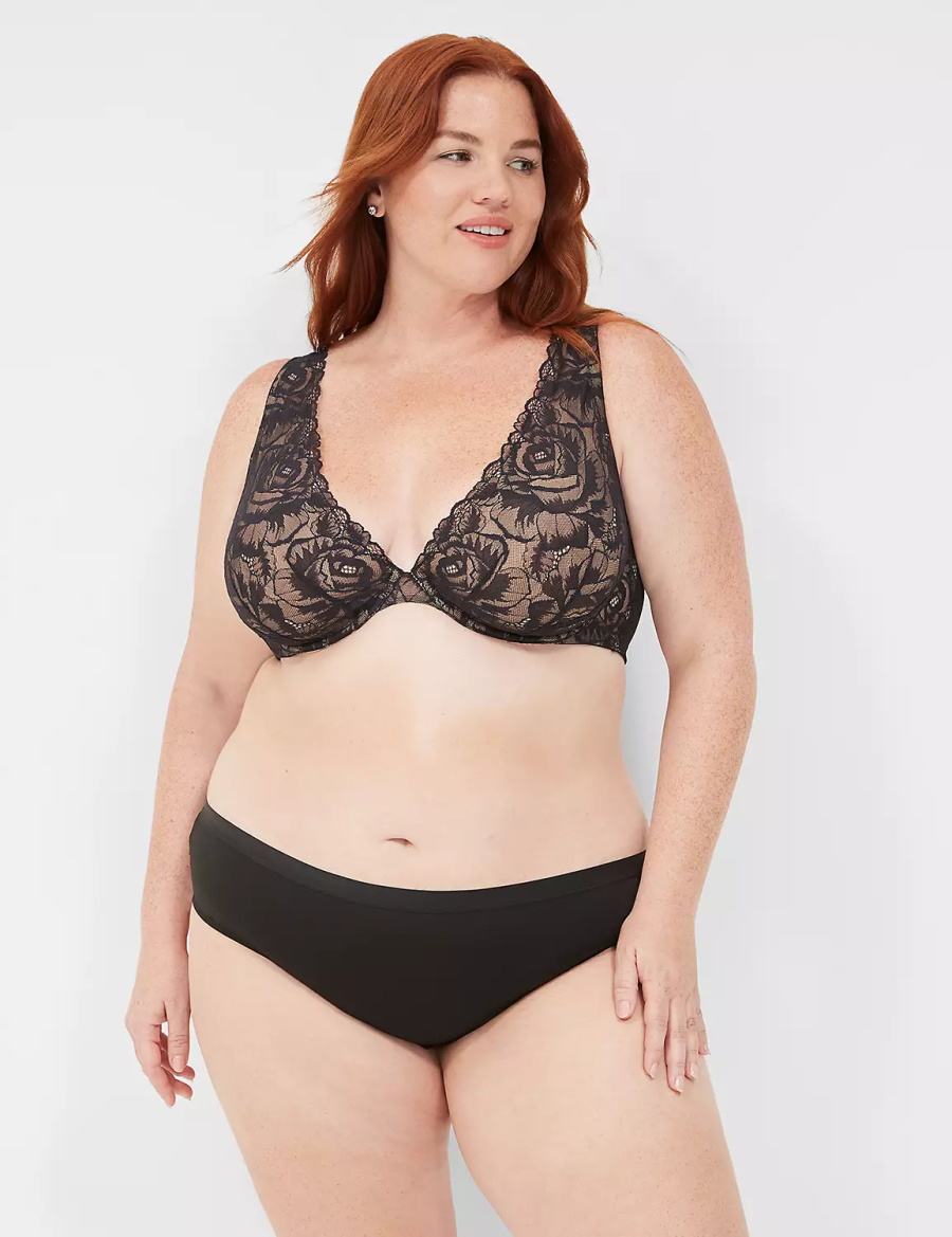 Lane Bryant No-Show Lace-Back Women Hipster Panty Black | SVN6277CN