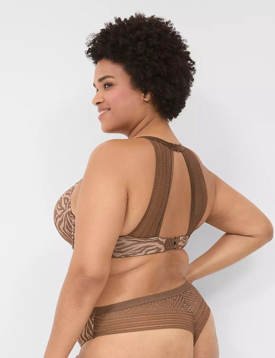 Lane Bryant No-Show With Lace Back Women Thong Panty Deep Grey Brown | SRA458PE