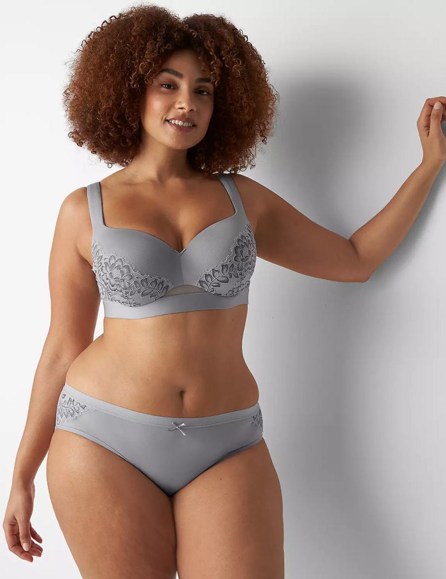 Lane Bryant No-Show With Satin Lace Women Hipster Panty Grey | KNF5664GS