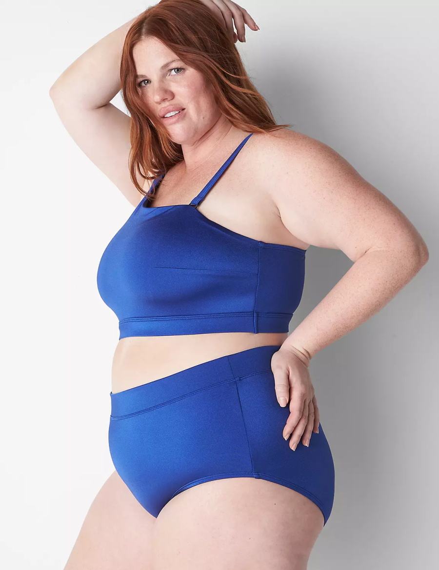 Lane Bryant No-Wire Asymmetric Swim Women Bikini Top Blue | ZWD3433AT