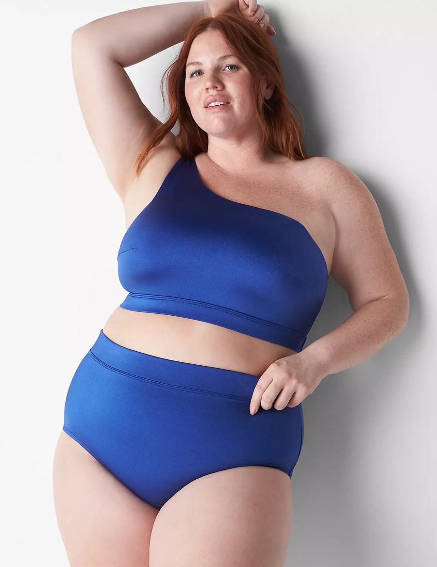 Lane Bryant No-Wire Asymmetric Swim Women Bikini Top Blue | ZWD3433AT