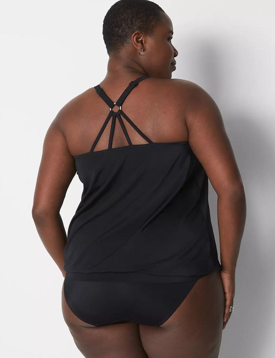 Lane Bryant No-Wire Blouson Swim Tankini Women Bikini Top Black | ZUS8870UY