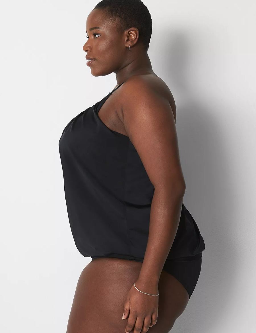 Lane Bryant No-Wire Blouson Swim Tankini Women Bikini Top Black | ZUS8870UY