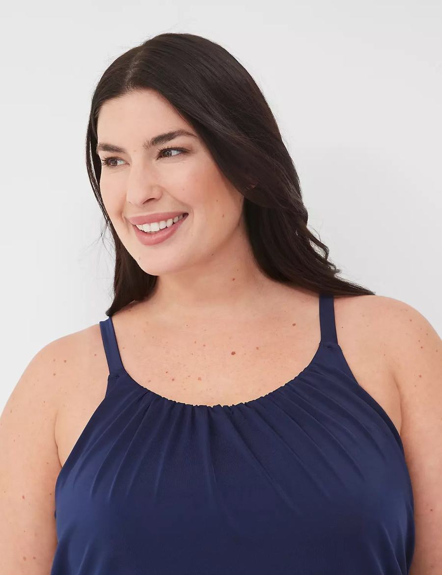 Lane Bryant No-Wire Blouson Tankini Women Bikini Top Blue | NPK7066DU