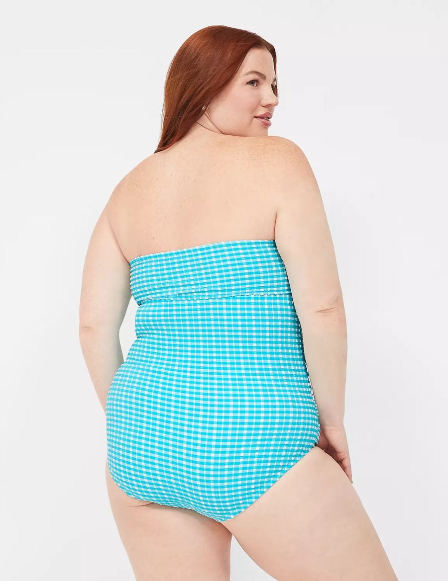 Lane Bryant No-Wire Multi-Way Strapless One-Piece Women Swimsuits Blue White | SHC9393JA