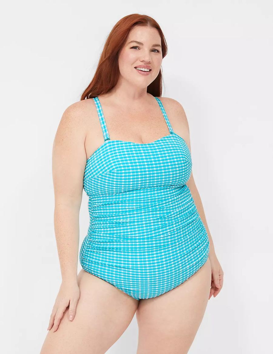 Lane Bryant No-Wire Multi-Way Strapless One-Piece Women Swimsuits Blue White | SHC9393JA