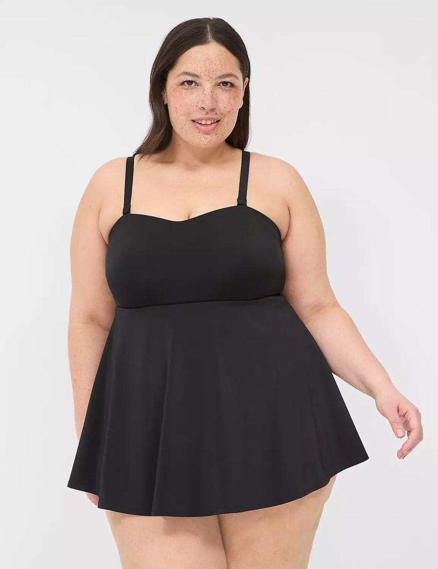 Lane Bryant No-Wire Multi-Way Strapless Swim Women Dress Black | VEW2097XY