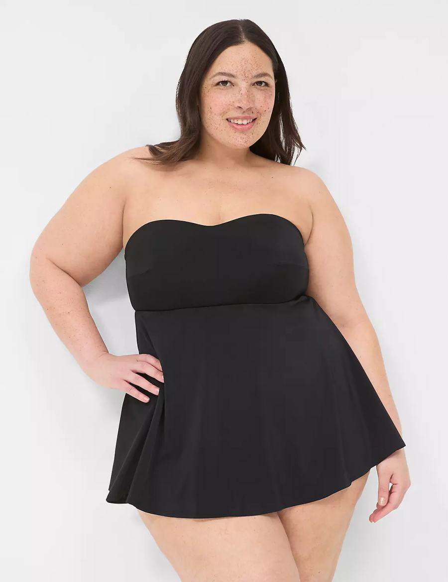 Lane Bryant No-Wire Multi-Way Strapless Swim Women Dress Black | VEW2097XY