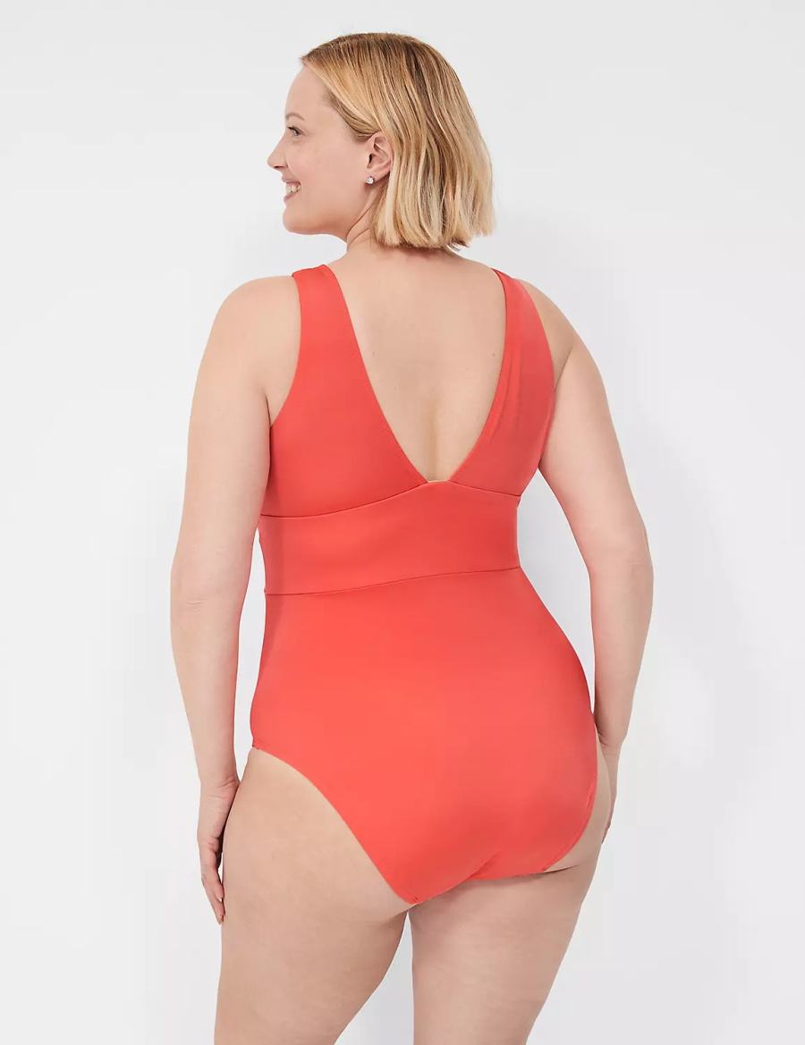 Lane Bryant No-Wire Plunge One-Piece Women Swimsuits Coral | IFC8953NC