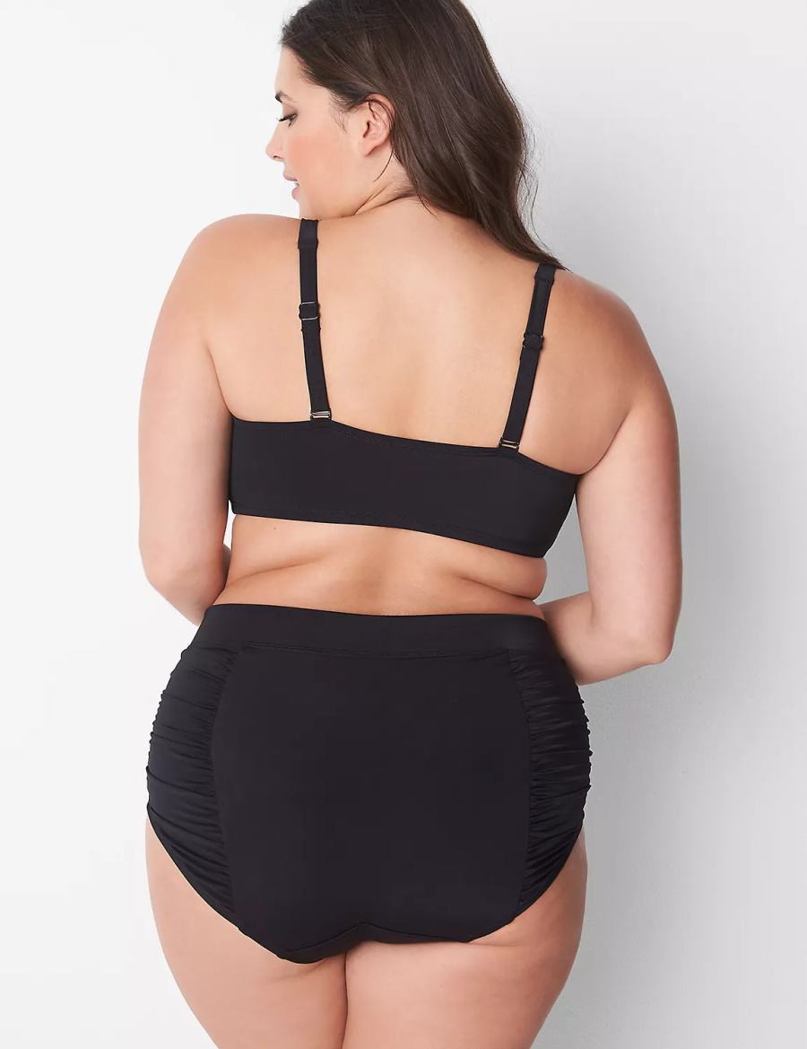 Lane Bryant No-Wire Ruched Swim Women Bikini Top Black | WHL4274ZK