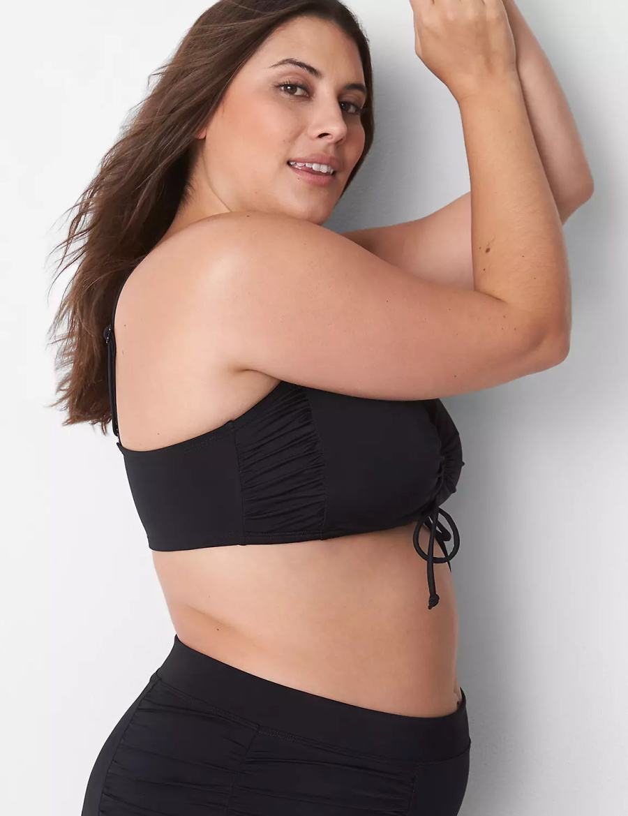 Lane Bryant No-Wire Ruched Swim Women Bikini Top Black | WHL4274ZK