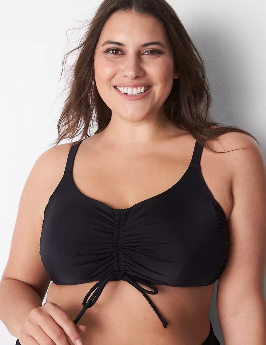 Lane Bryant No-Wire Ruched Swim Women Bikini Top Black | WHL4274ZK