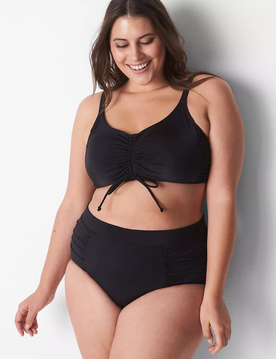 Lane Bryant No-Wire Ruched Swim Women Bikini Top Black | WHL4274ZK