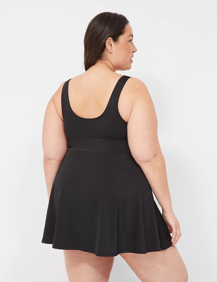 Lane Bryant No-Wire Scoop-Neck Swim Women Dress Black | DNS8426BZ